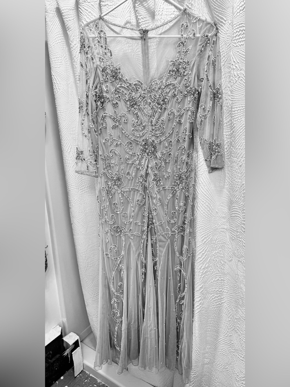 NWT Beautiful Silver Beaded Ball Gown Dress by Pissarro Nights, Size 6